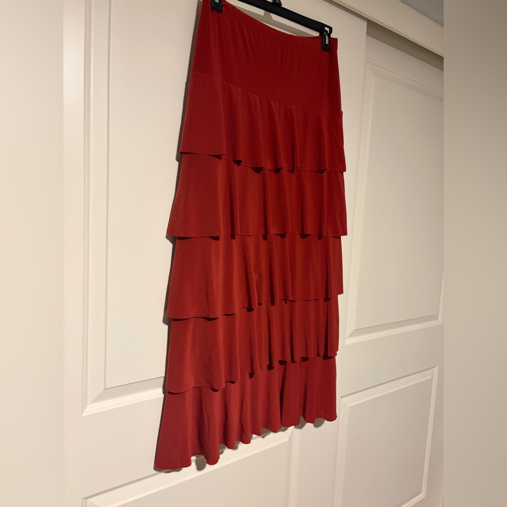 Elegant Rust Orange Ruffled Skirt